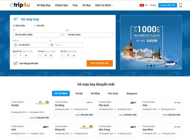 Website Etrip4u.com luôn mang đến cho khách hàng sự lựa chọn tối ưu nhất