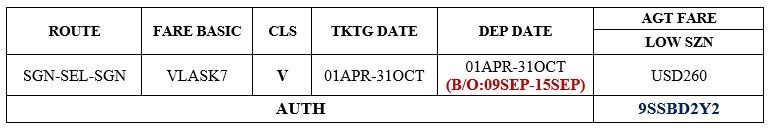 Hành trình Sài Gòn - Incheon khứ hồi Hành trình Sài Gòn - Incheon khứ hồi