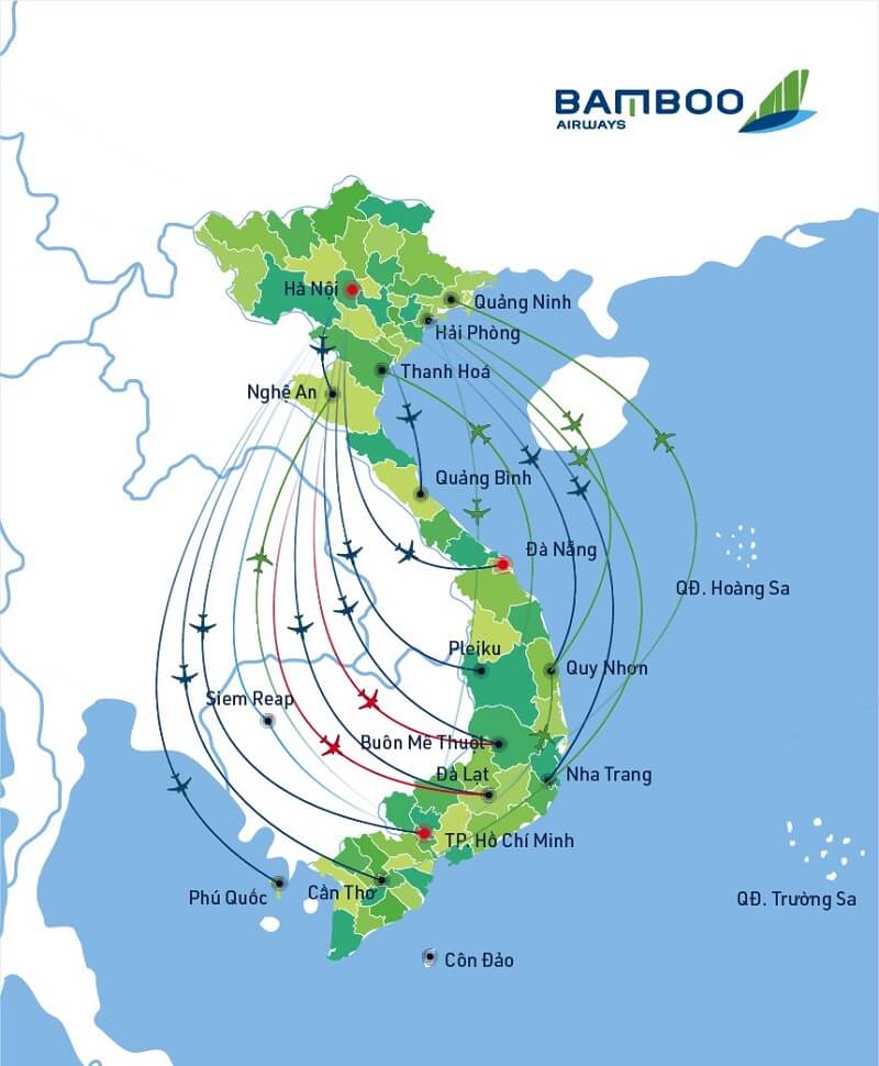 Các chặng bay nội địa được khai thác bởi Bamboo Airways