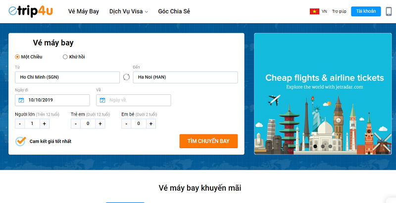 Khung tìm kiếm của Etrip4u Khung tìm kiếm của Etrip4u
