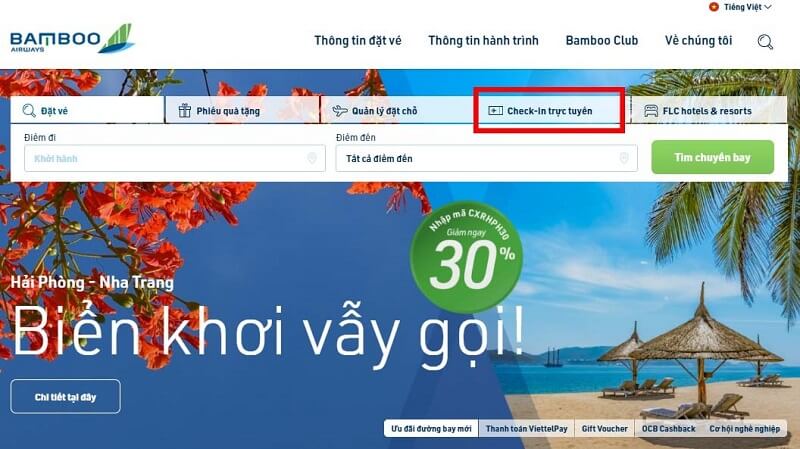 Bước 1 check in online Bamboo Airways