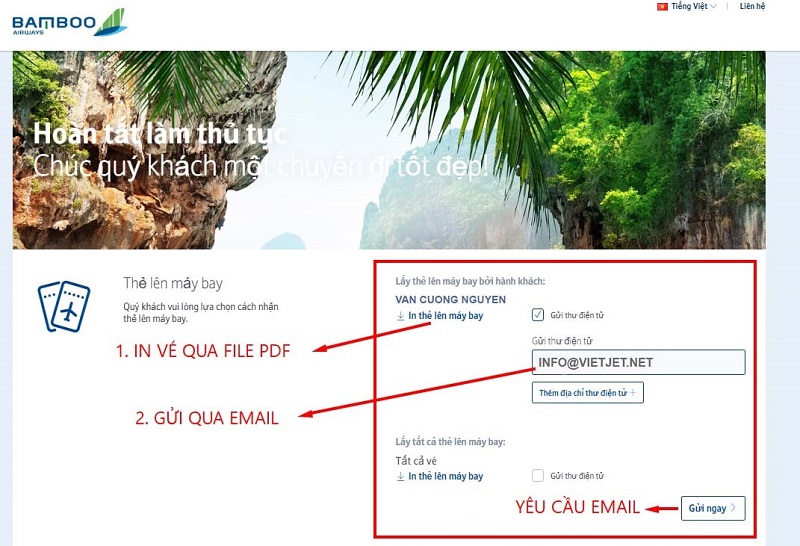 Bước 5 nhận Thẻ lên tàu bay hoàn tất thủ tục Checkin Bamboo Airways