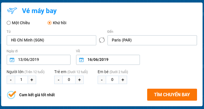 Bước 1 đặt vé máy bay khứ hồi Hồ Chí Minh - Pháp Bước 1 đặt vé máy bay khứ hồi Hồ Chí Minh - Pháp