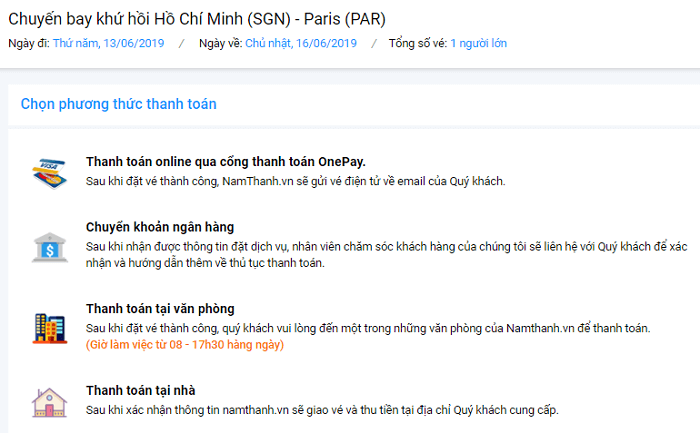 Các hình thức thanh toán vé máy bay khứ hồi HCM - Pháp Các hình thức thanh toán vé máy bay khứ hồi HCM - Pháp