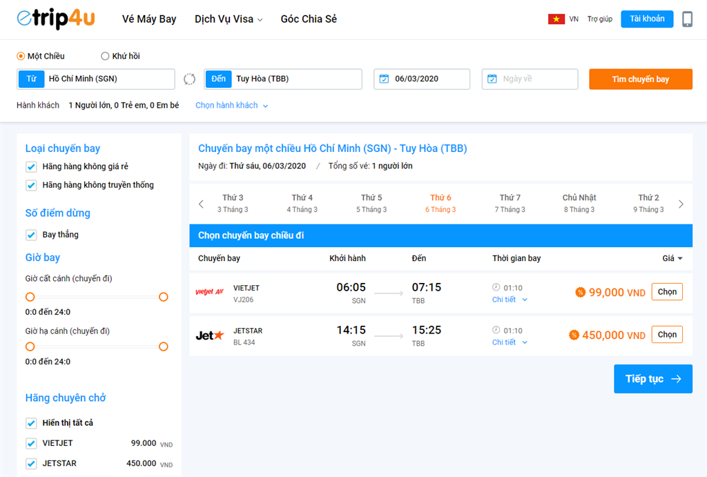 Giá vé máy bay chặng Sài Gòn – Tuy Hòa