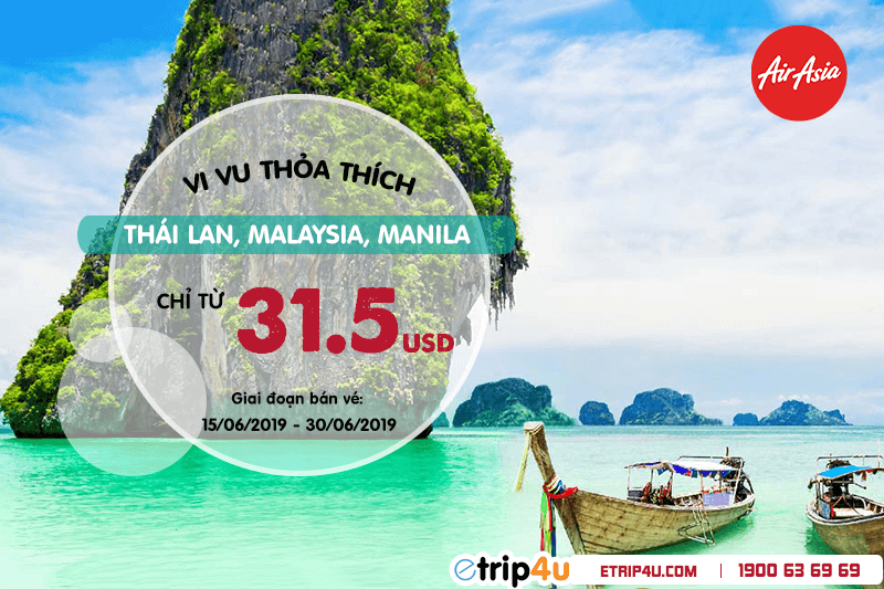 Khuyến mãi Air Asia: Vi vu thỏa thích Thái Lan, Malaysia, Manila chỉ từ 31.5 USD Khuyến mãi Air Asia: Vi vu thỏa thích Thái Lan, Malaysia, Manila chỉ từ 31.5 USD