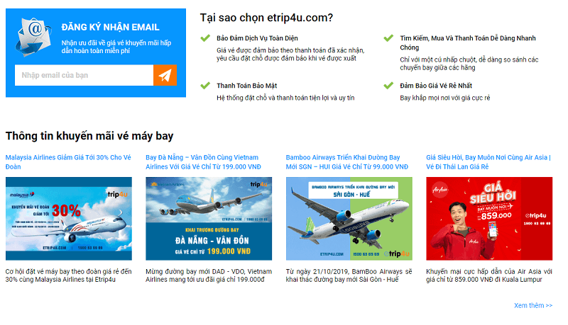 Etrip4u là nơi cập nhật sớm nhất các khuyến mại từ hãng hàng không