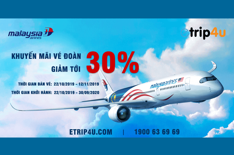 Malaysia Airlines giảm giá tới 30% cho vé đoàn