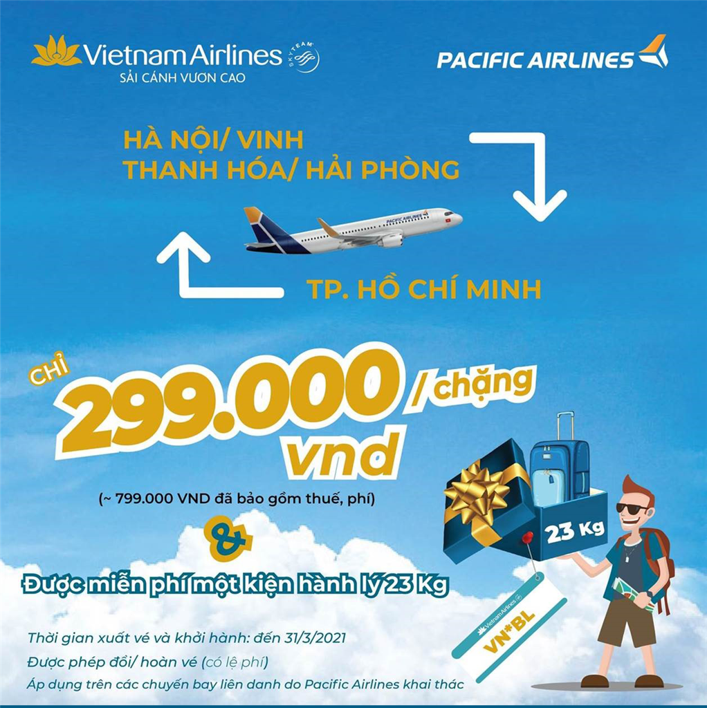 Miễn phí hành lý cho một số hành trình xuất phát từ Tp.Hồ Chí Minh Miễn phí hành lý cho một số hành trình xuất phát từ Tp.Hồ Chí Minh