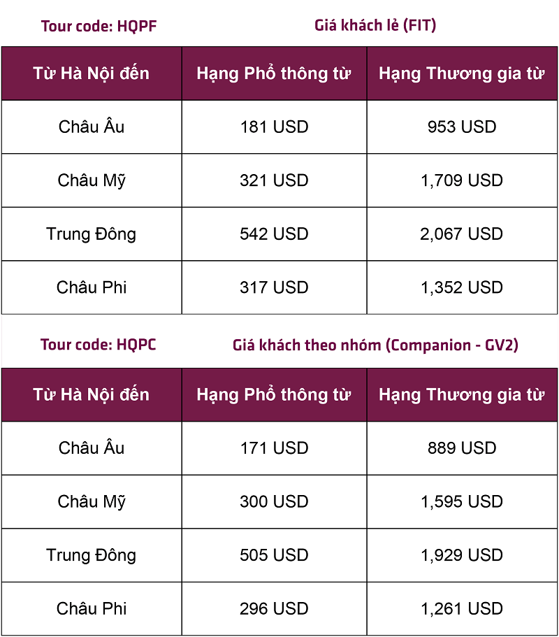 Bảng giá khuyến mãi tham khảo