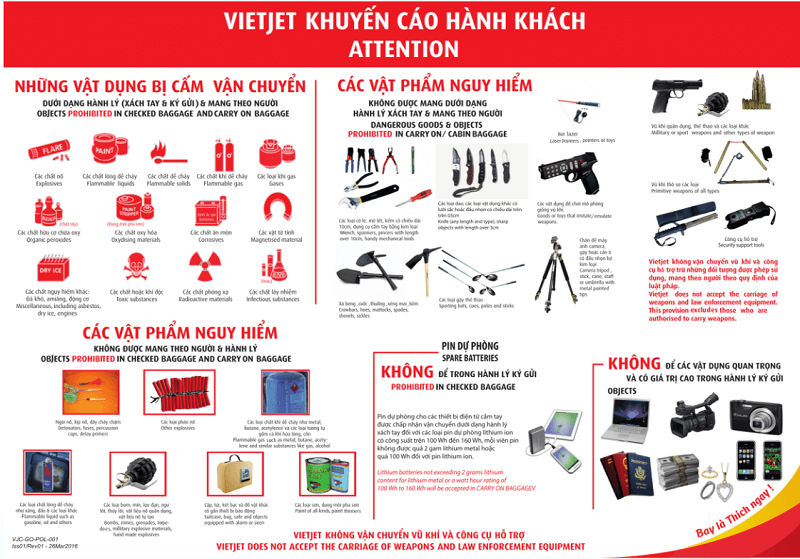 Những vật bị cấm mang theo hành lý xách tay Vietjet Air Những vật bị cấm mang theo hành lý xách tay Vietjet Air