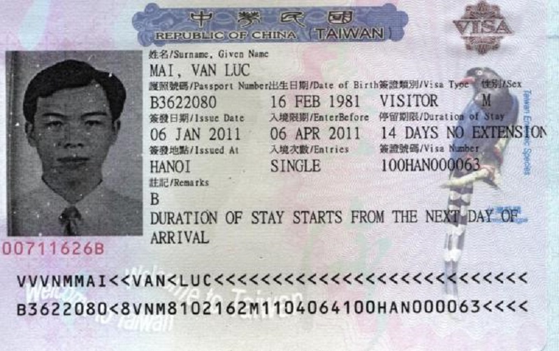 Các loại visa Đài Loan Các loại visa Đài Loan