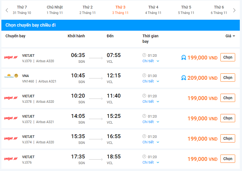 Vé may bay Hồ Chí Minh Chu Lai mới nhất