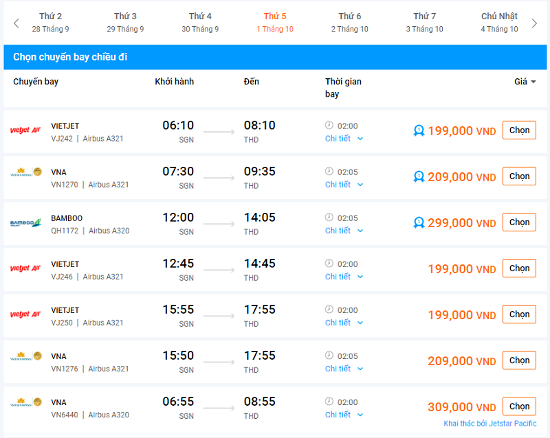 Giá vé máy bay HCM - Thanh Hóa tháng 10