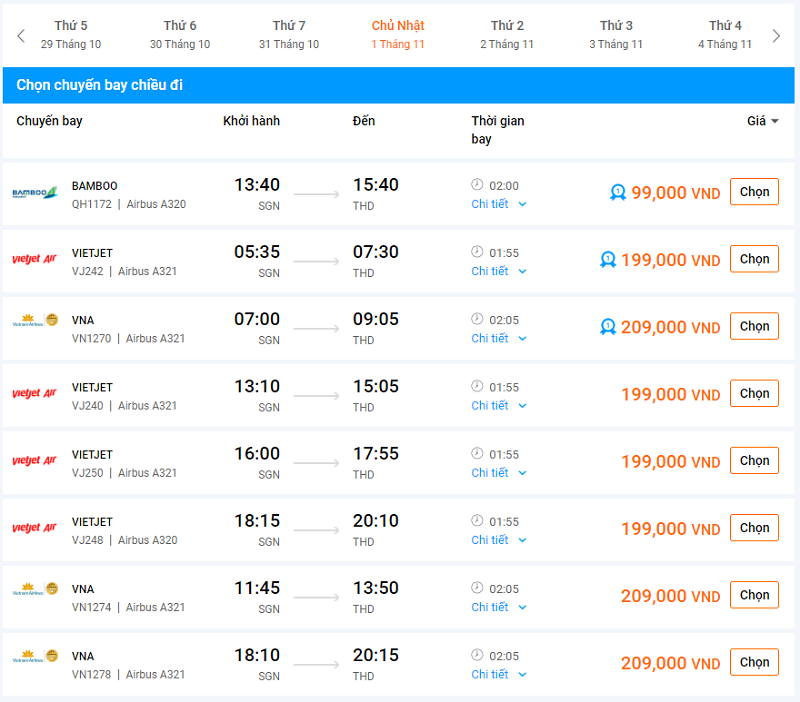 Giá vé máy bay đi Thanh Hóa tháng 11 năm 2020