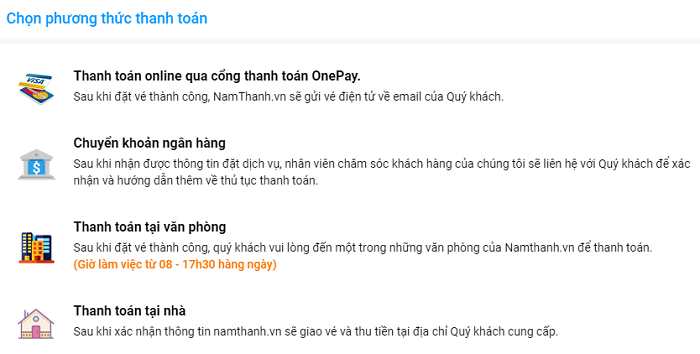 Chọn phương thức thanh toán