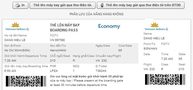 Vietnam Airlines web check in online như thế nào?